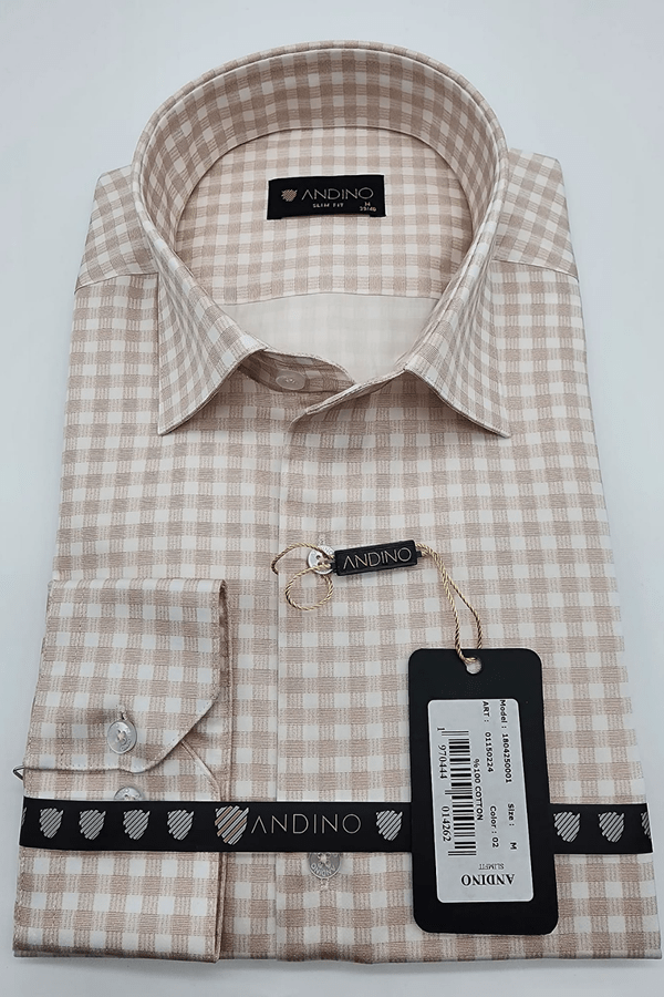 قطن 100%، قصة ضيقة، بيج بنقشة مربعات