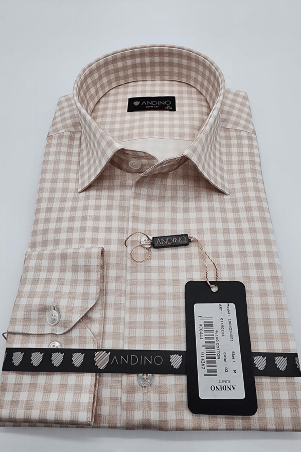 %100 Cotton Slimfit Bej kareli