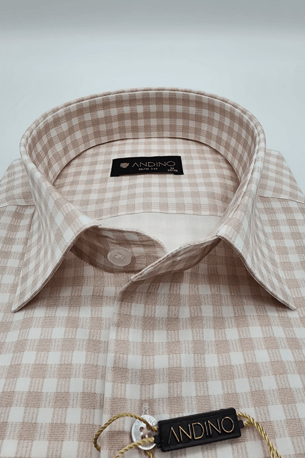 قطن 100%، قصة ضيقة، بيج بنقشة مربعات