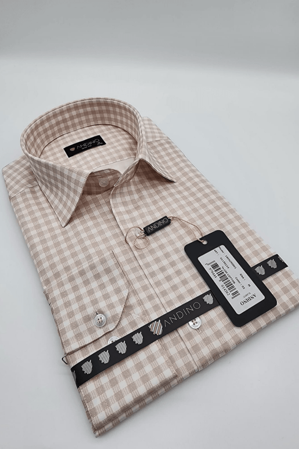 قطن 100%، قصة ضيقة، بيج بنقشة مربعات